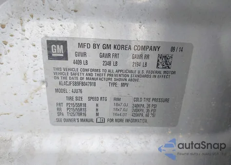 2015 Buick Encore Convenience from USA, damaged, VIN KL4CJFSB9FB047918